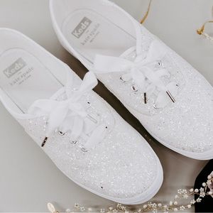 Keds x Kate Spade White Glitter Sneakers | Size 8.5